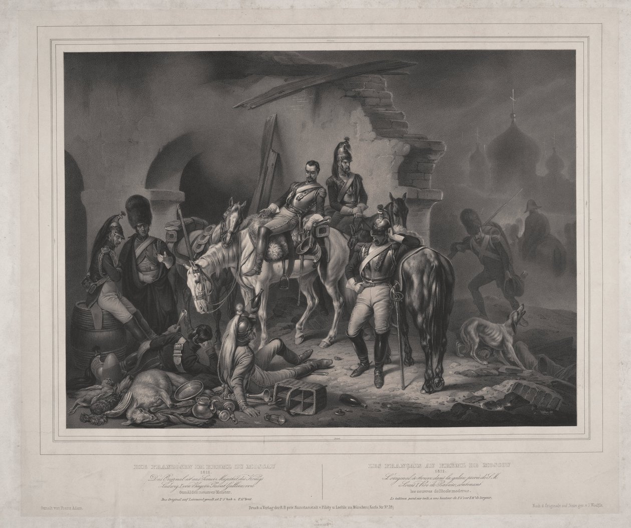 A francia hadsereg a moszkvai Kremlben - Woelfle, Johannes (1807-1893) - 1830 - Litográfia - 60,8x85,9 - Magángyűjtemény alkotó: Johan Woelfle