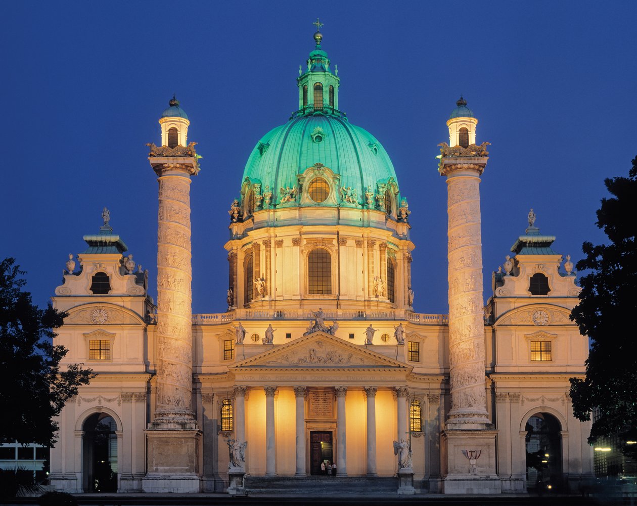 Karlskirche éjjel, épült 1714-37-ben alkotó: Johann Bernhard Fischer von Erlach