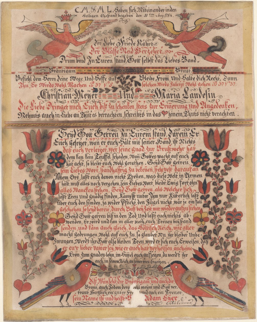Christian Meyer és Maria Landes házassági üdvözlete, 1784 (wc és tinta, papír) alkotó: Johann Adam Eyer
