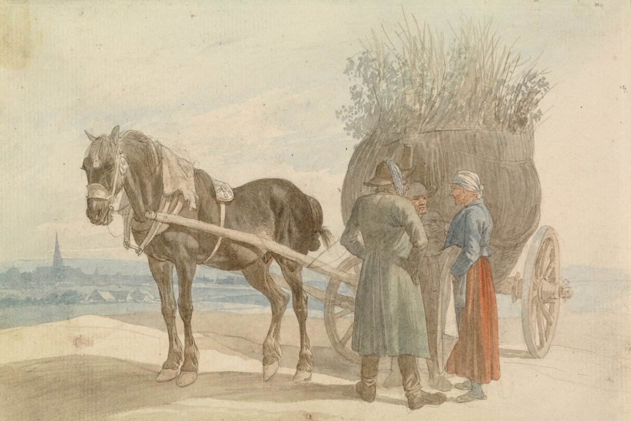 Osztrák parasztok lóval és szekérrel, Bécs a távolban alkotó: Johann Adam Klein