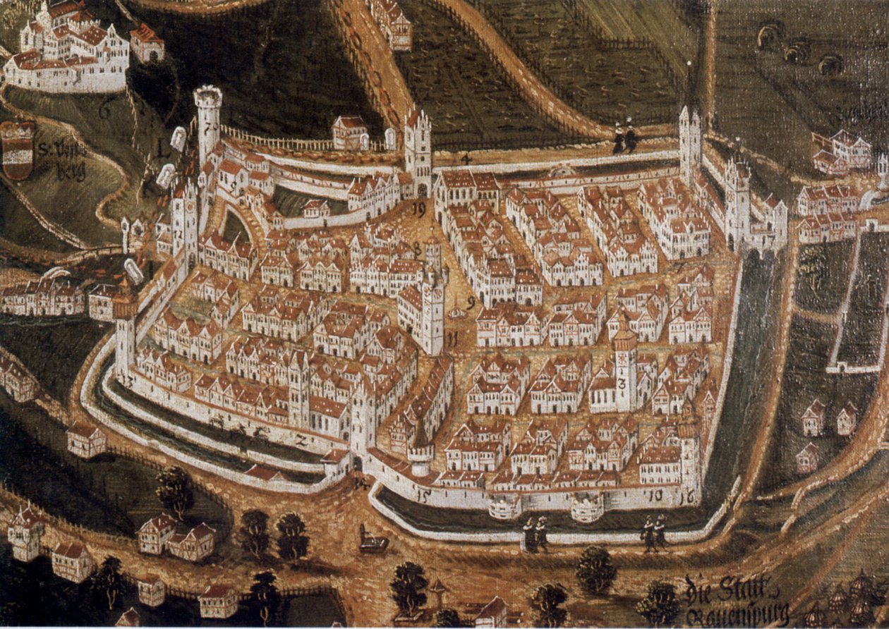 A Weißenau -kolostor és Ravensburg császári város prospektusa északról alkotó: Johann Andreas Rauch