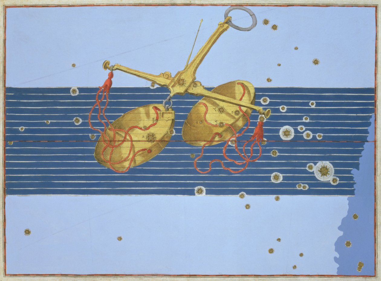 Mérleg csillagkép, Johann Bayer „Uranometriájából”, Alexander Mair metszet (1559-1616 körül) 1603 (kézzel színezett rézmetszet) alkotó: Johann Bayer