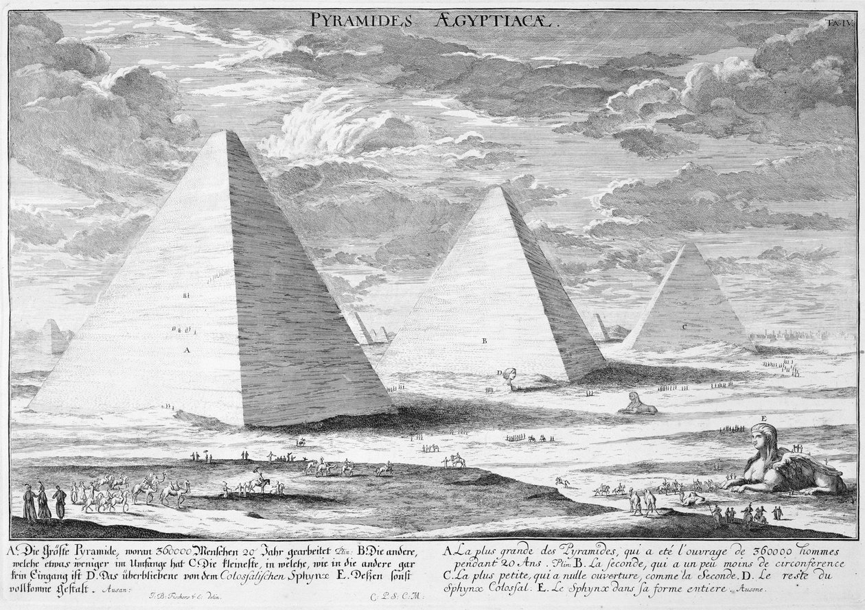 Az egyiptomi piramisok, 4. tábla a „Történelmi építészet terve” c. művéből, Johann Adam Delsenbach (1687-1765) metszet, 1721 alkotó: Johann Bernhard Fischer von Erlach