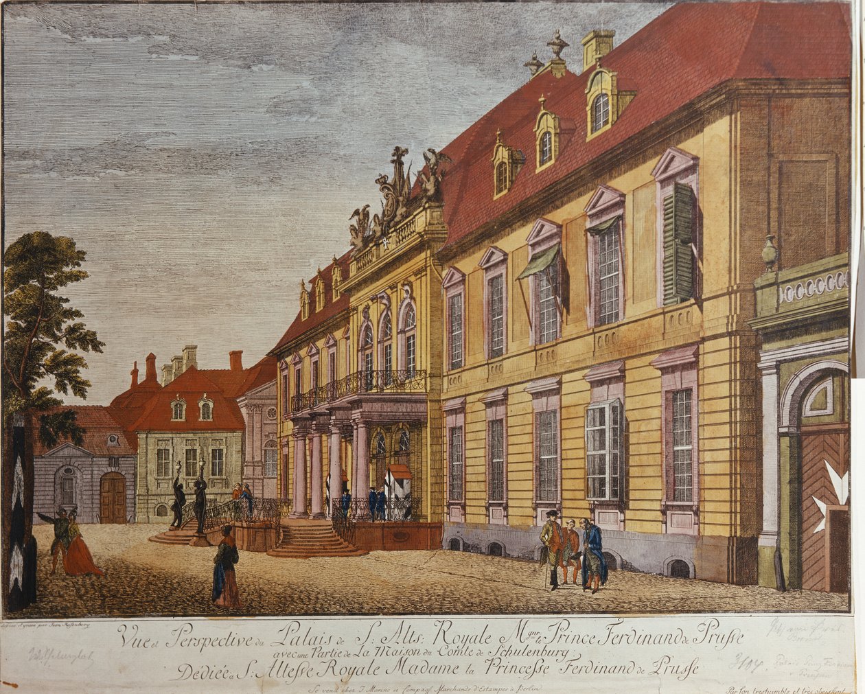 Ferdinánd porosz herceg palotája, Berlin (kézzel színezett metszet) alkotó: Johann Carl Wilhelm Rosenberg