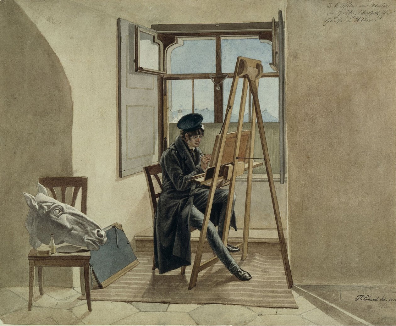 Johann Adam Klein festőművész a festőállványon a bécsi Chotek -palota műtermében alkotó: Johann Christoph Erhard