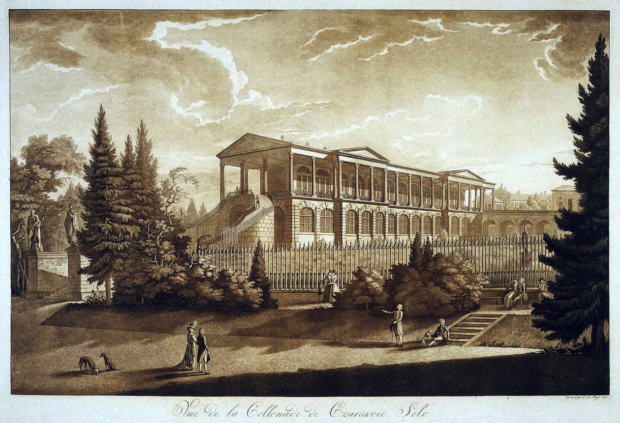 Kilátás a Cameron Galériára Carskoe Selóban, 1793 (akvatinta) alkotó: Johann Christoph Mayr