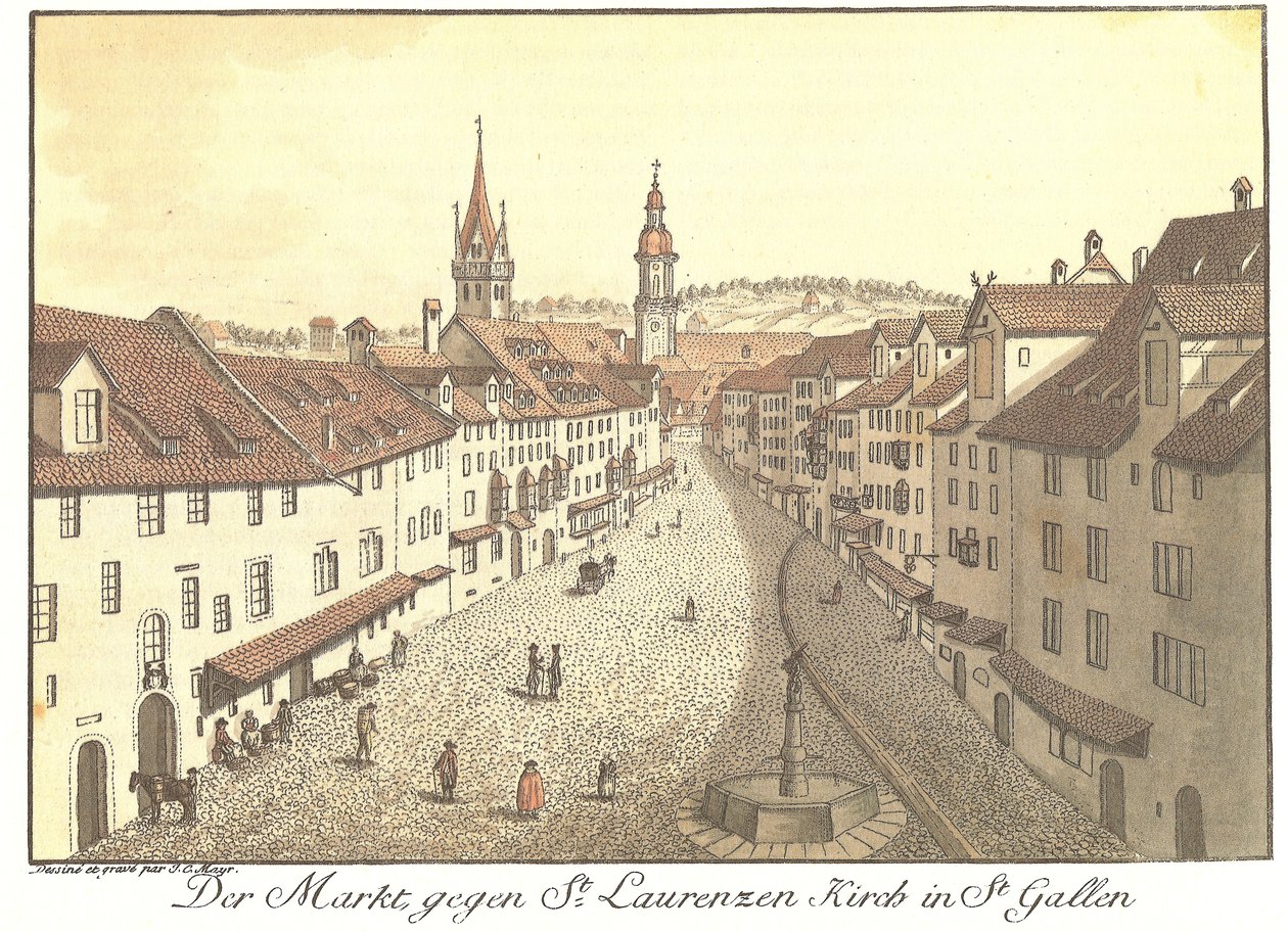 A piac St. Gallen -i St. Laurenzen Kirch ellen (eredeti cím) alkotó: Johann Conrad Mayr
