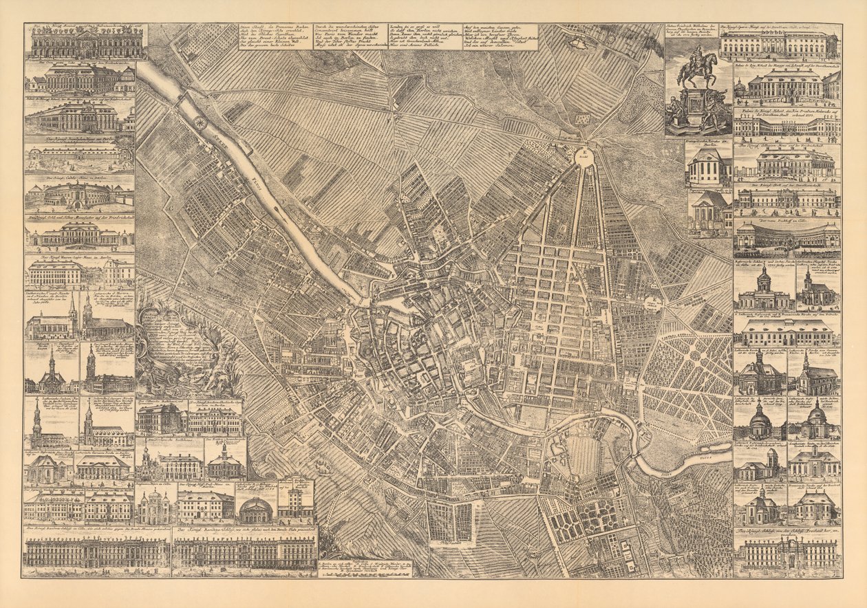Berlin térképe az érdekes épületekkel, 1773 alkotó: Johann David Schleuen