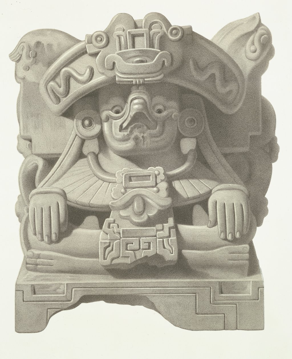 Cocijo esőisten kőbálványa, lemez a „Ancient Monuments of Mexico”-ból, 1866 alkotó: Johann Friedrich Maximilian von Waldeck