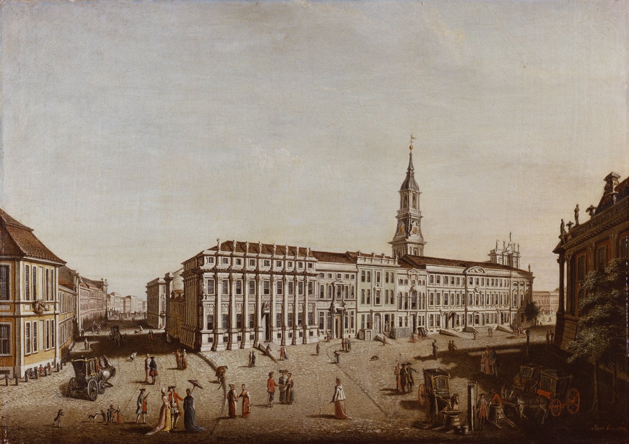 Kilátás a Castle Streetre és a Fiaker térre, Potsdam, 1773 alkotó: Johann Friedrich Meyer