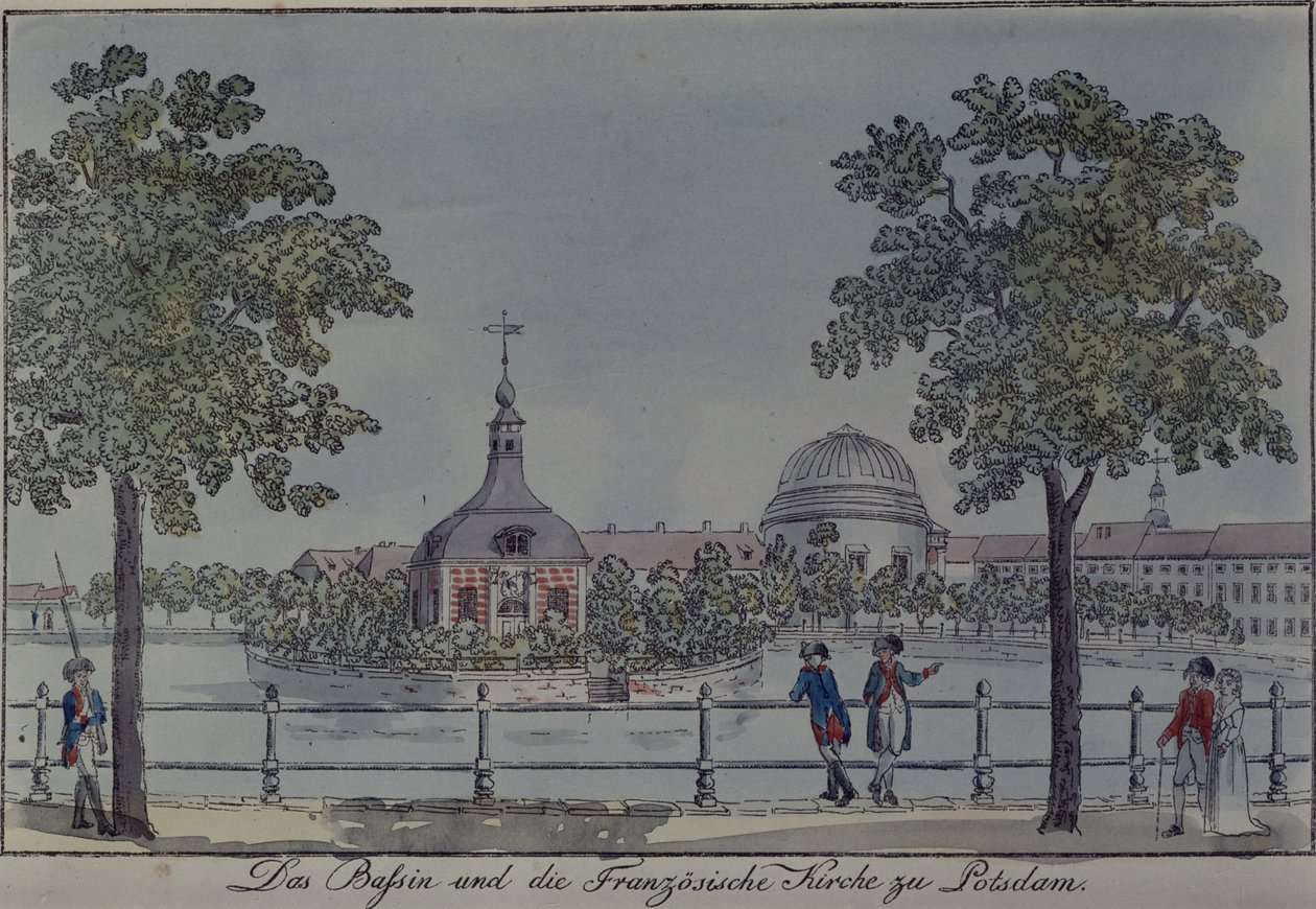 A potsdami medence és a francia templom, 1796 körül (toll és tinta, wc, papír) alkotó: Johann Friedrich Nagel