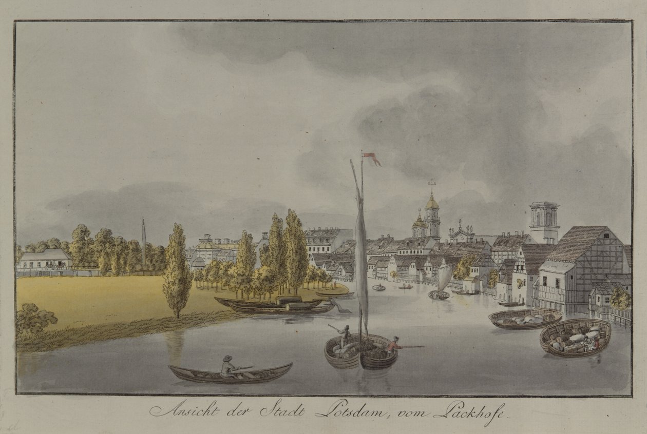 Potsdam látképe, c. 1796 (kézzel színezett metszet) alkotó: Johann Friedrich Nagel