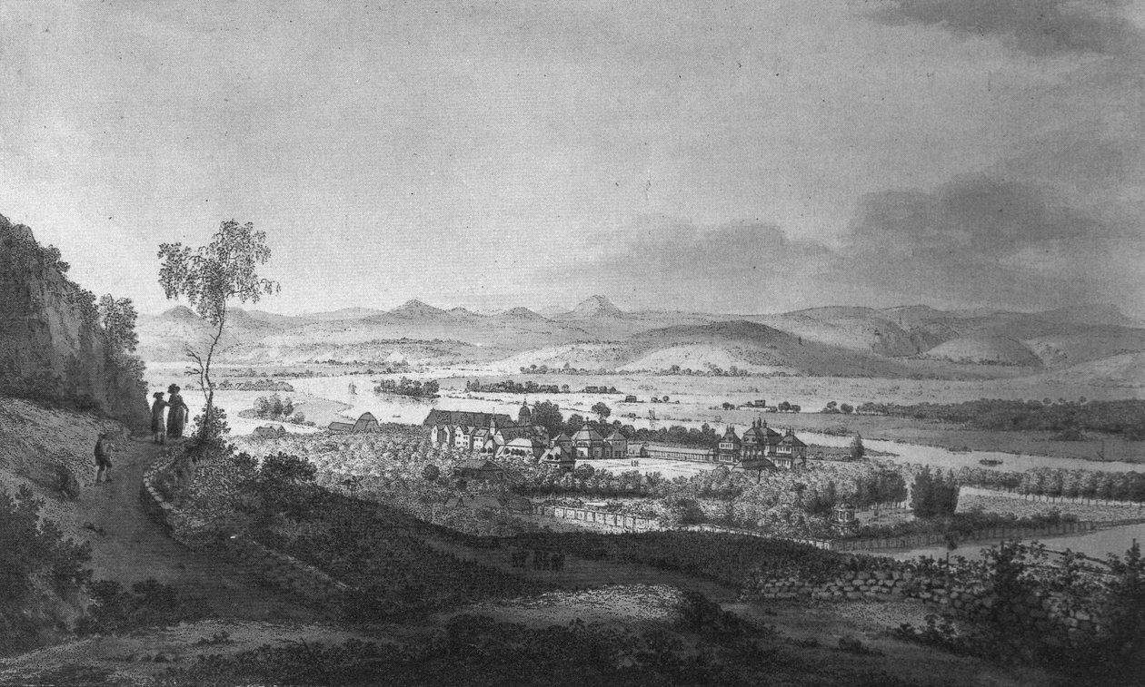 Kilátás a Pillnitzi kastélyra és kertre alkotó: Johann Gottfried Jentzsch