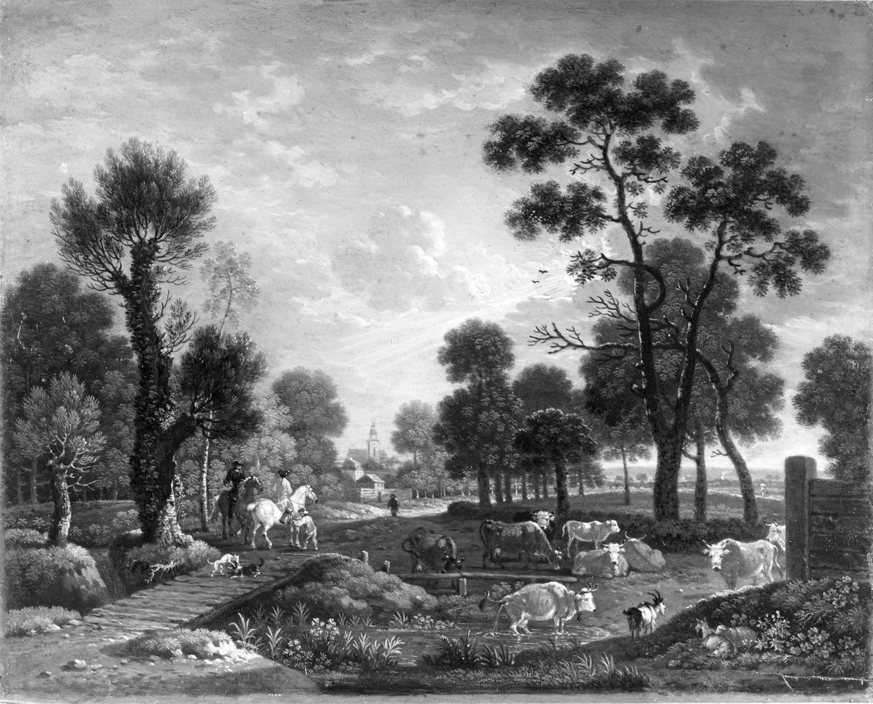 Táj lovasokkal és marhákkal alkotó: Johann Heinrich Roos