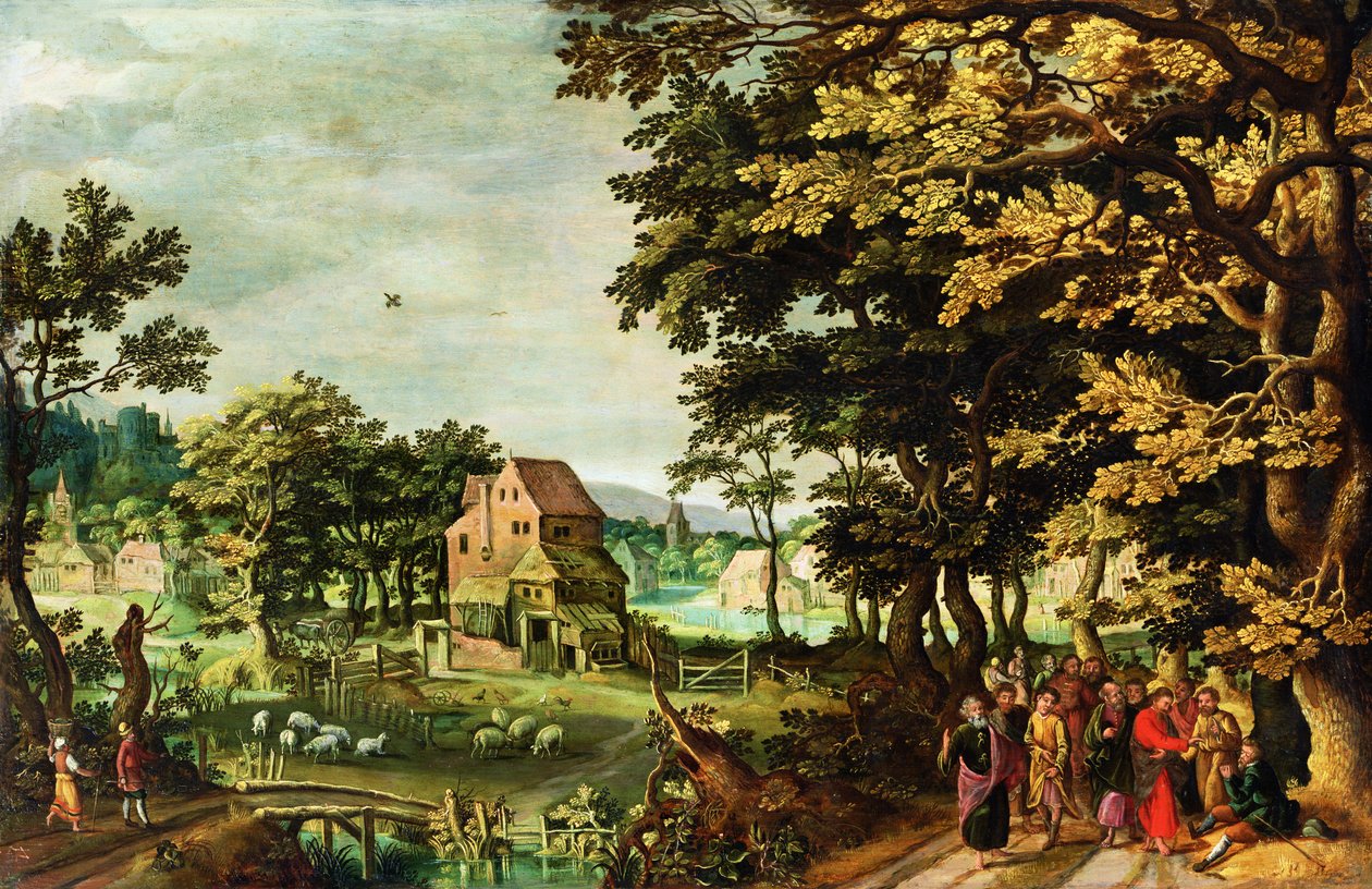 Táj Krisztussal, aki meggyógyítja a vakot (panel) alkotó: Johann Jacob Besserer