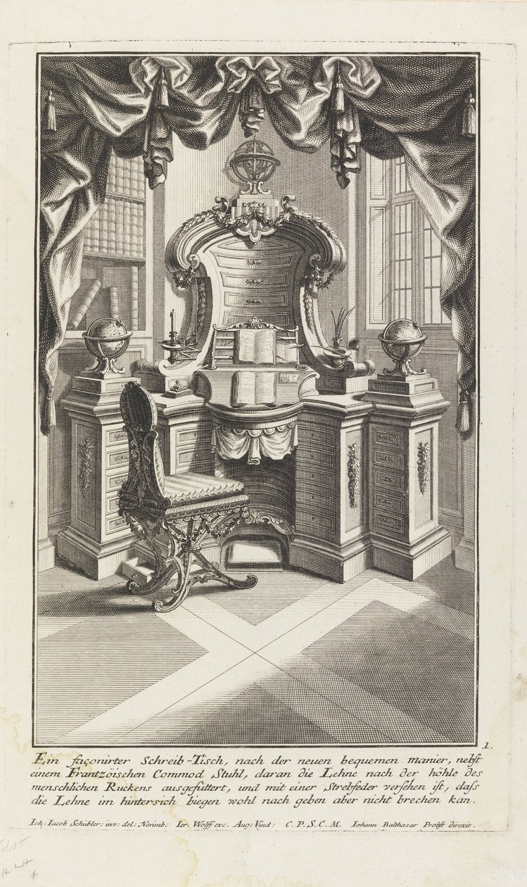 A façonier íróasztal,... (Íróasztal és szék) alkotó: Johann Jacob Schubler