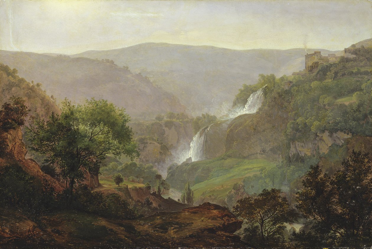 Vízesés Tivoli közelében, 1808 körül (olaj, papír, vászon) alkotó: Johann Martin von Rohden