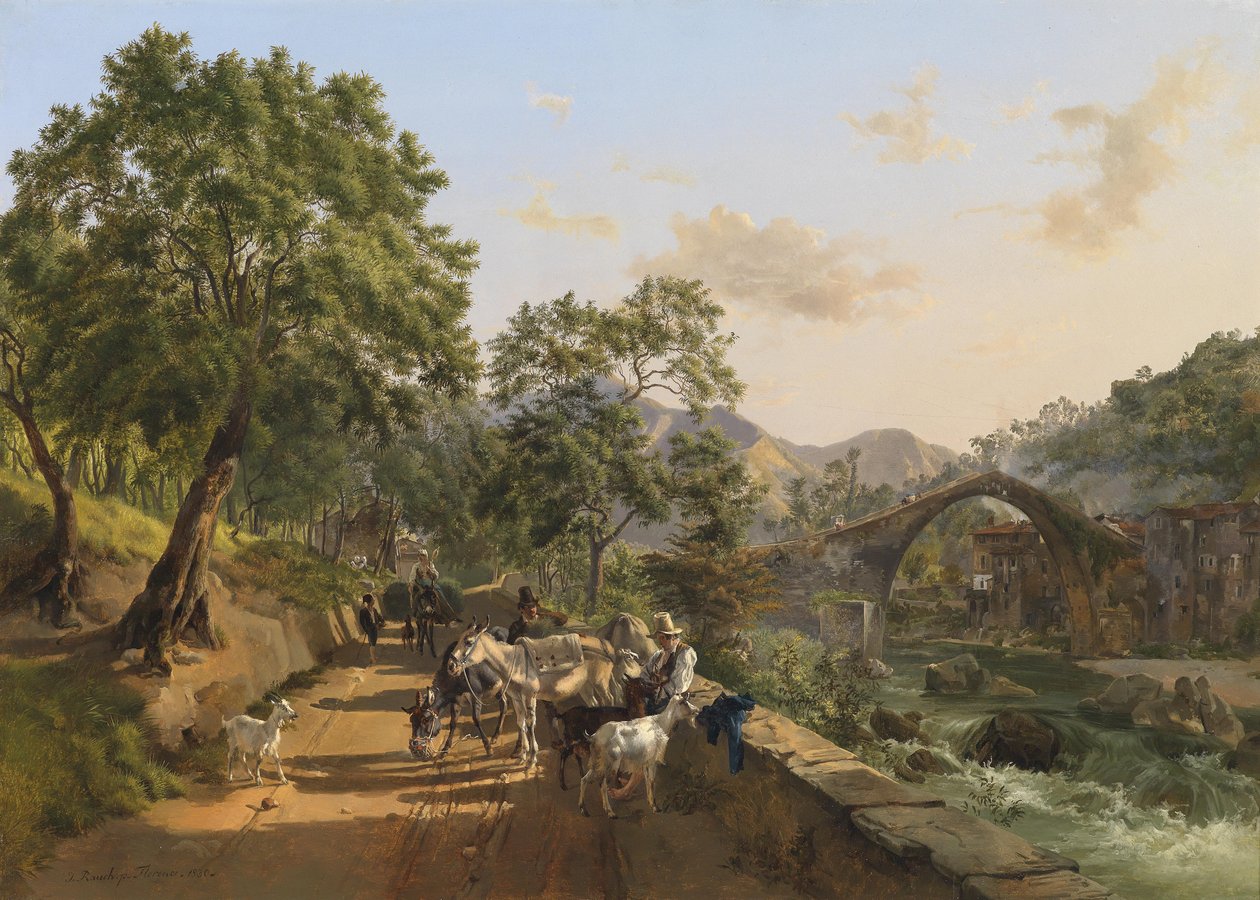 Pihenjen az úton (Loro Ciuffenna híd, Arezzo) alkotó: Johann Nepomuk Rauch