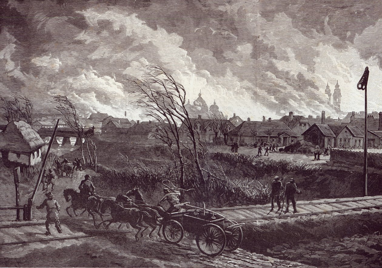 Stry felgyújtása Lemberg közelében, a The Illustrated London Newsból, 1845. május 1. alkotó: Johann Nepomuk Schonberg