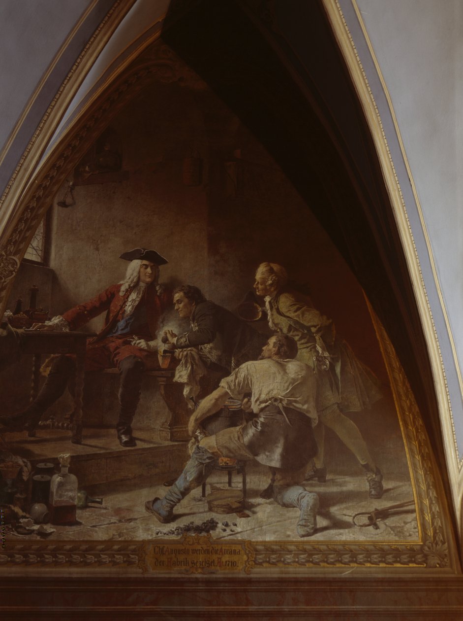 Boettger megmutatja az Erős Augustnak a porcelánkészítés titkát alkotó: Johann Paul Adolf Kiessling