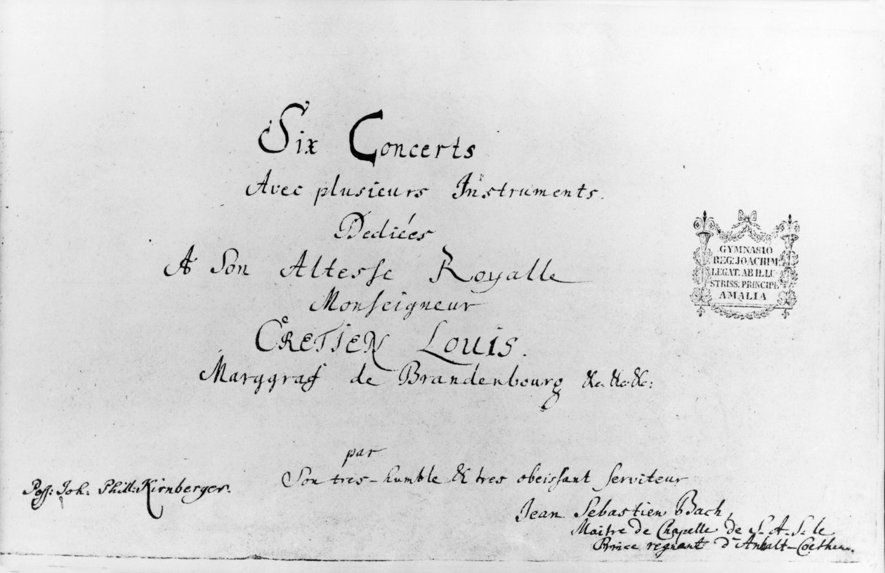 A Brandenburgi Concertos, 1721 (toll papíron) (lásd még: 308426, 308425 és 308418 és 308416) alkotó: Johann Sebastian Bach
