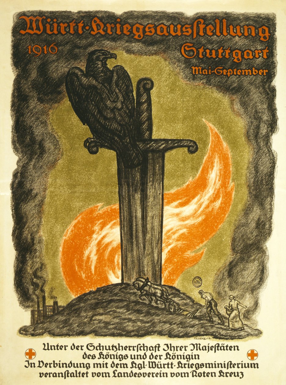 Württ, Háborús kiállítás, 1916 Stuttgart május-szeptember, kiadó Stuttgart, 1916. alkotó: Johann Vincenz Cissarz