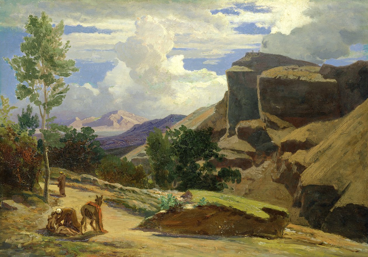 Olasz táj (tanulmány) (olaj, papír, vászonra fektetve) alkotó: Johann Wilhelm Schirmer