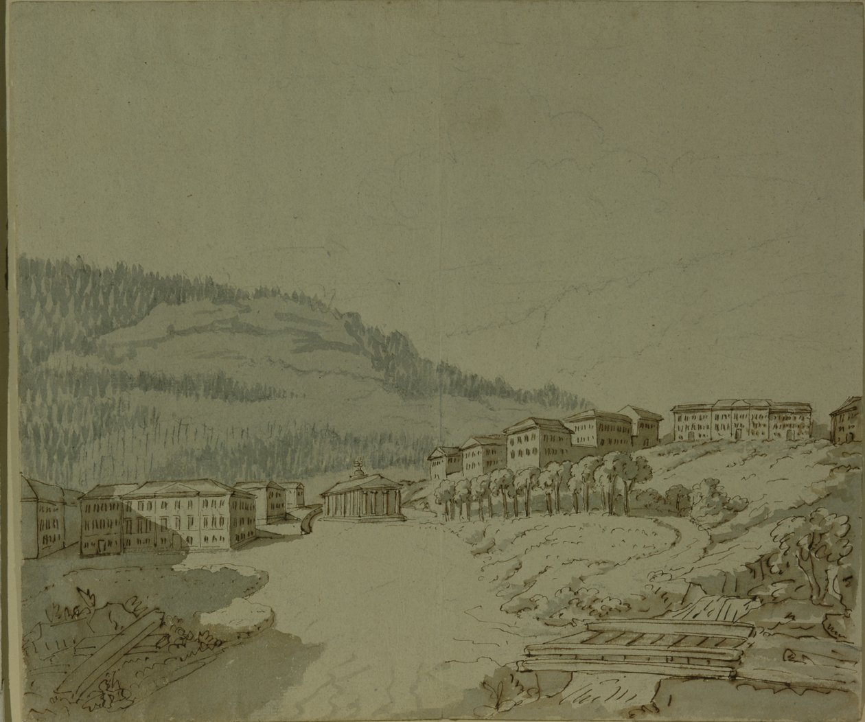 Kereszt szökőkút Marienbadban (toll, tinta és mosás papíron) alkotó: Johann Wolfgang von Goethe