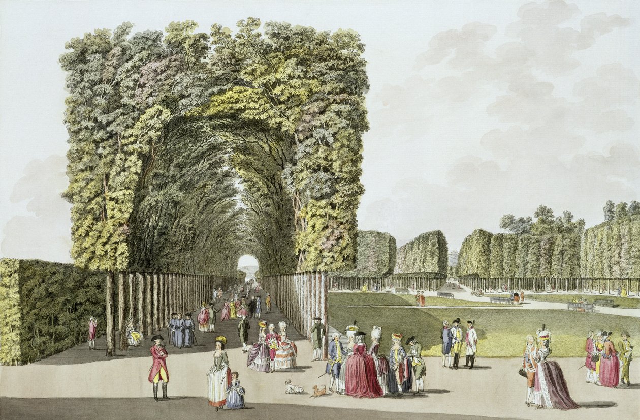 A bécsi Ausgarten kertjének egy része a „Pleasure Gardens in and around Bécsben” című könyvből, 1790 körül megjelent alkotó: Johann Ziegler