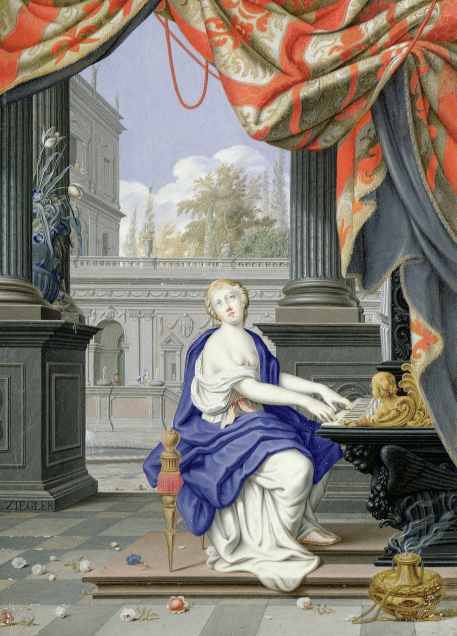 Szent Cecília orgonán játszik (wc és gouache papíron) alkotó: Johann Ziegler