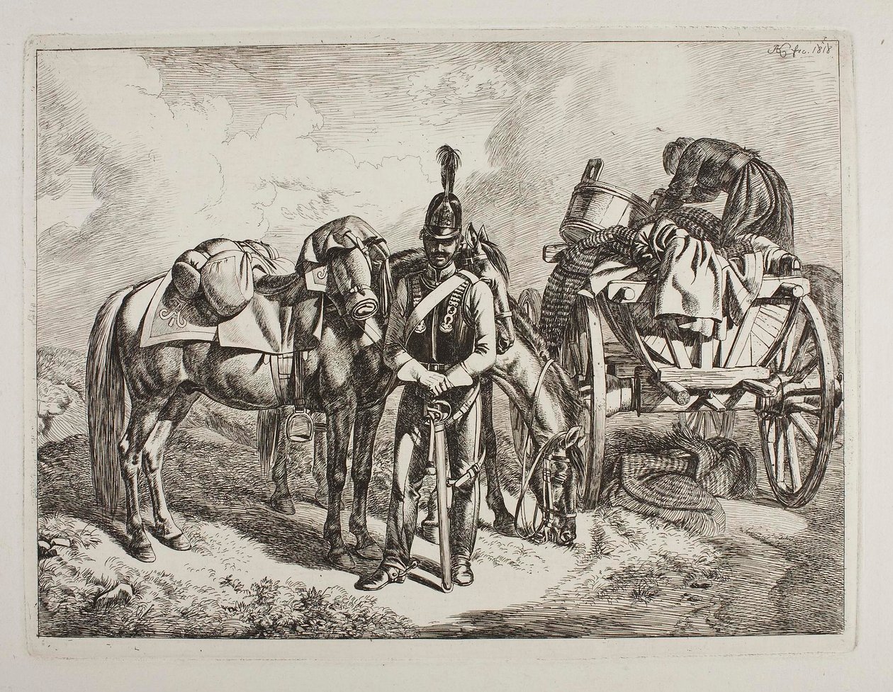 Osztrák dragonyos egy szekér mellett alkotó: Johann Adam Klein