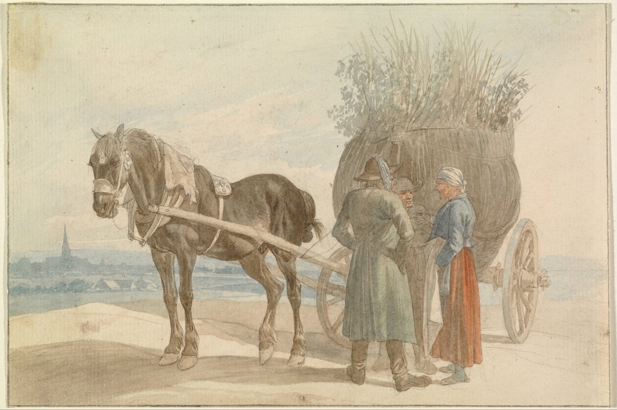 Osztrák parasztok lóval és szekérrel, a távolban Bécs látható alkotó: Johann Adam Klein