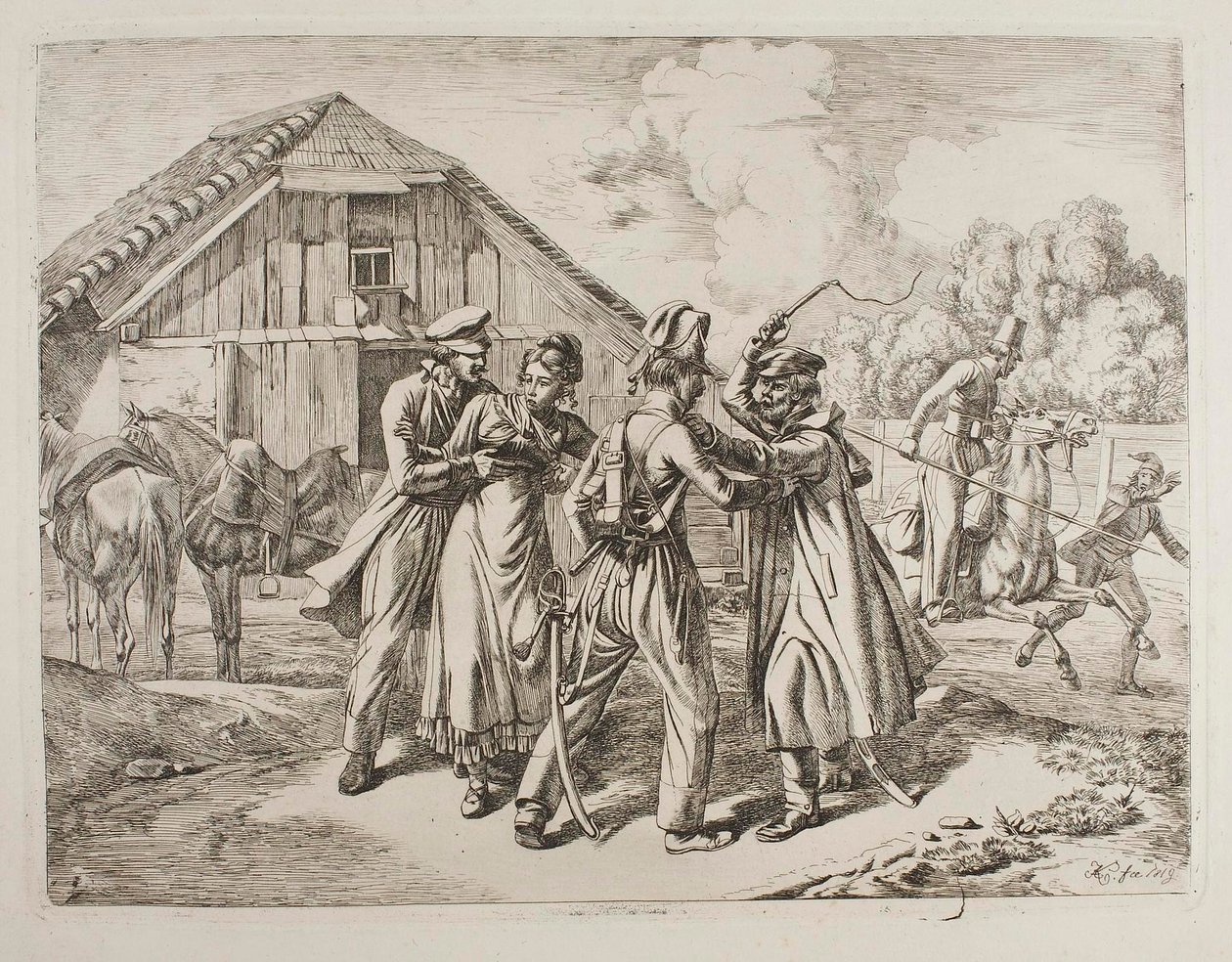 Kozákok törnek be egy tanyára alkotó: Johann Adam Klein
