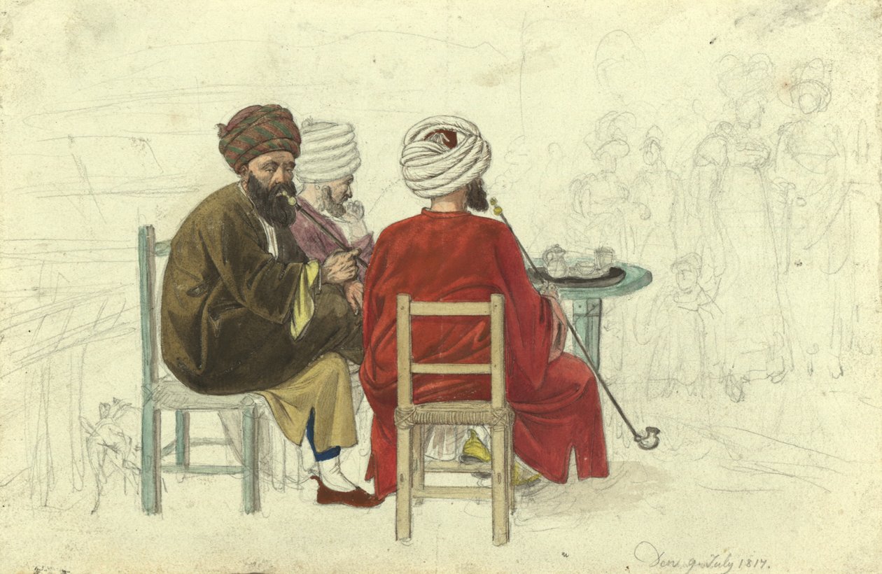 Három török (vagy görög) ül egy kávéházi asztalnál az Augustini kávéházban, a Rotenturmbastei-n alkotó: Johann Adam Klein