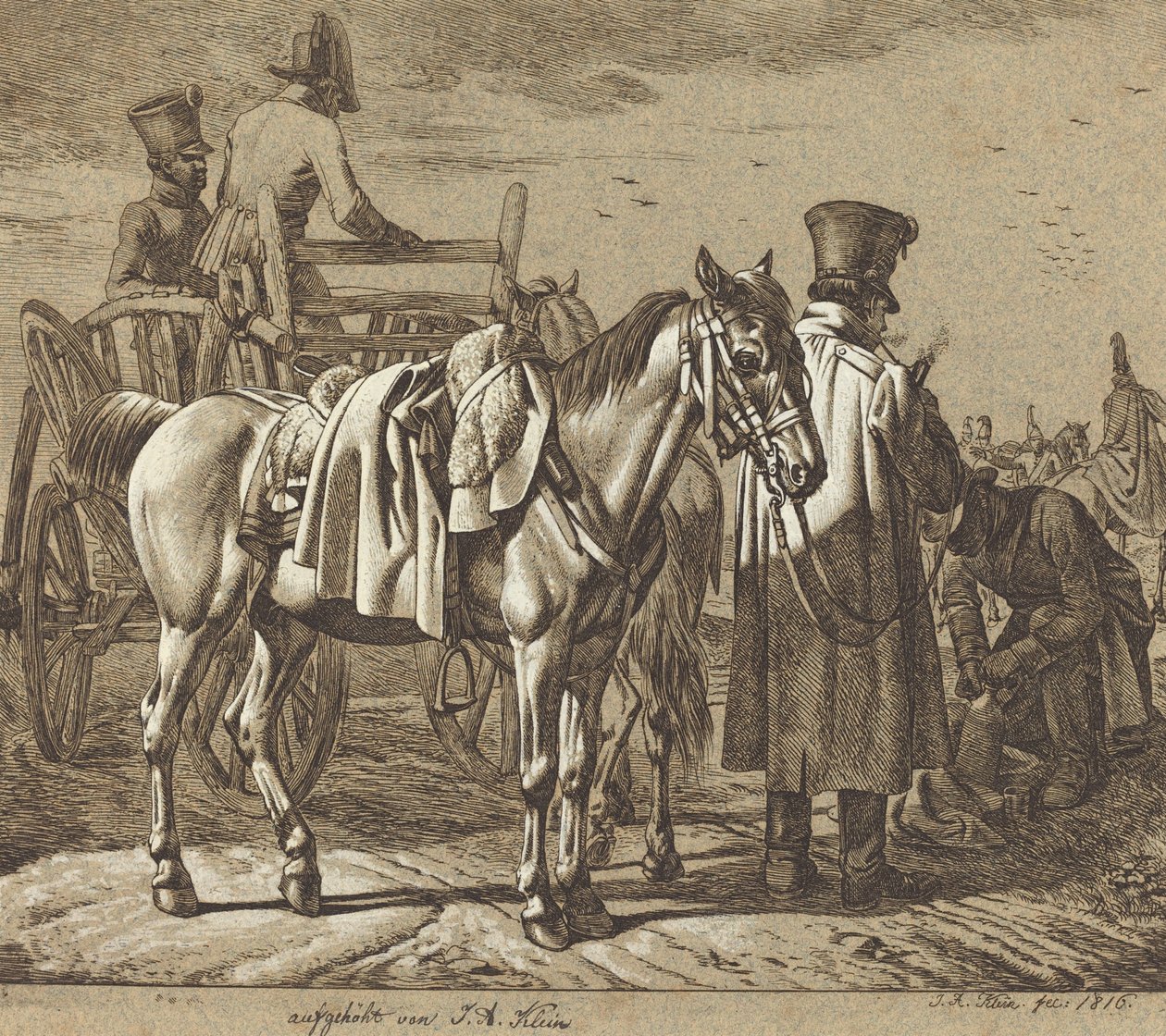 Ló katonák füstölő pipával/katonai jelenet alkotó: Johann Adam Klein