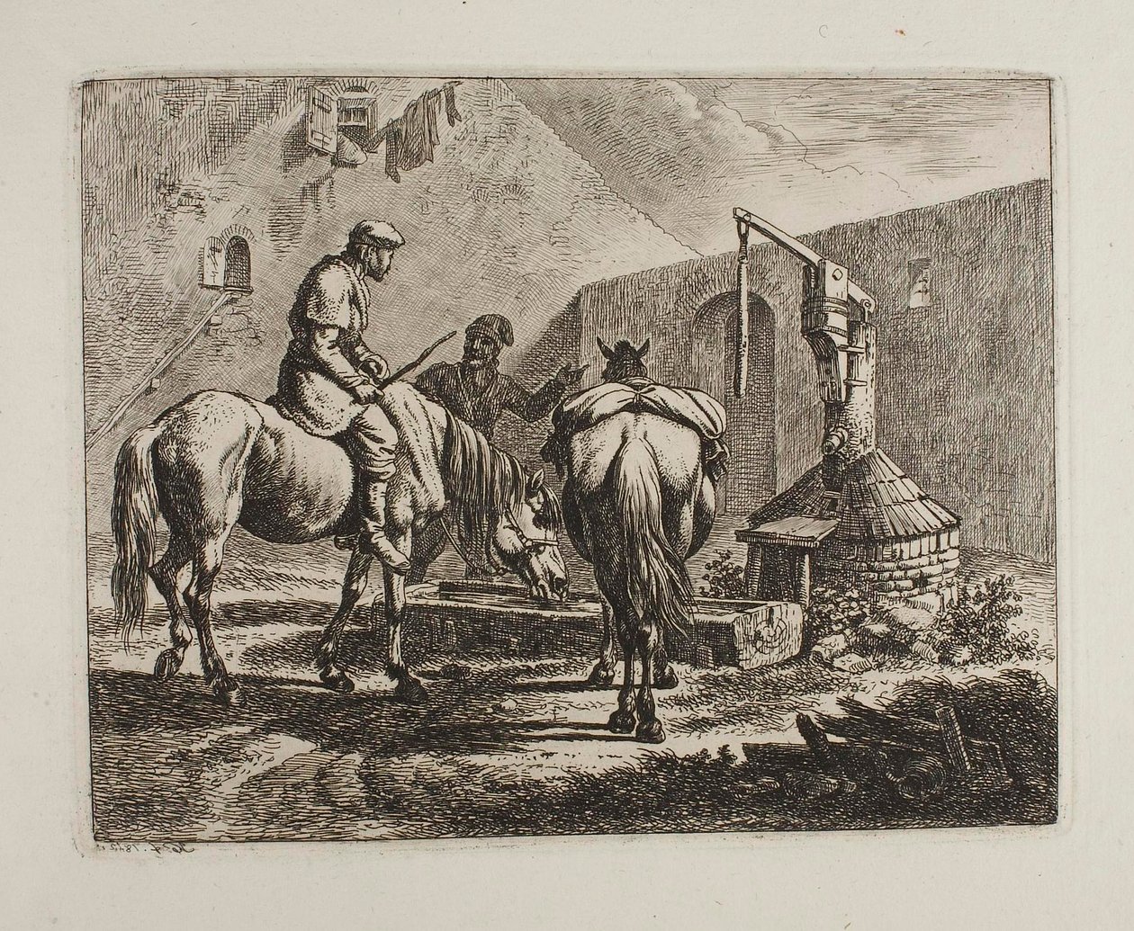 Lovak egy kút mellett alkotó: Johann Adam Klein