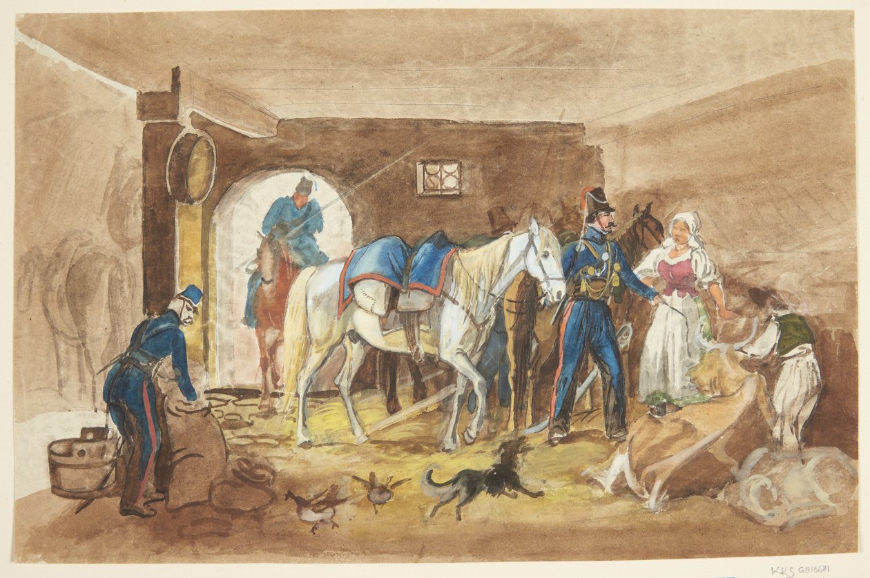 Lovas katonák egy istállóban alkotó: Johann Adam Klein