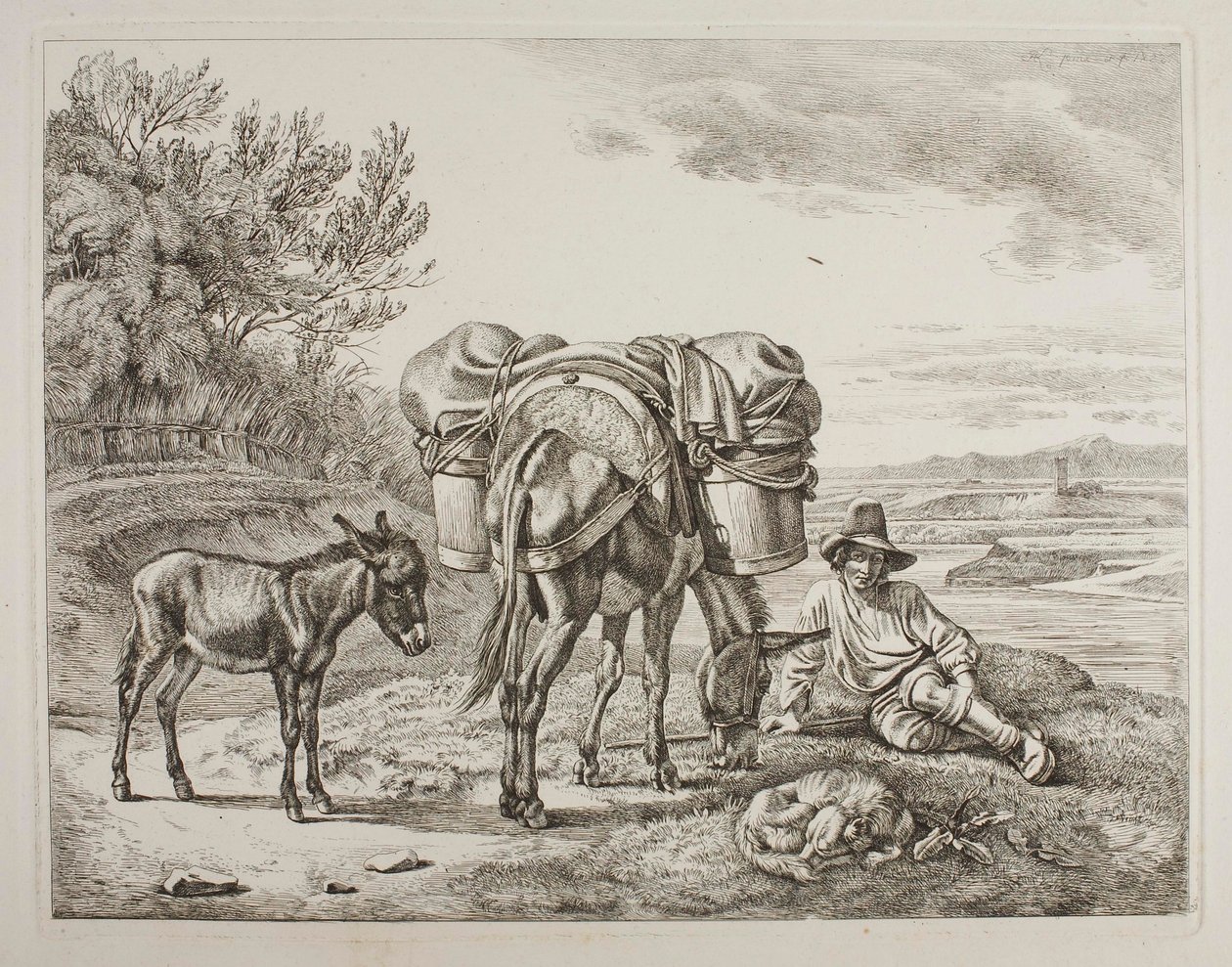 Megpakolt öszvér és pihenő hajtója alkotó: Johann Adam Klein