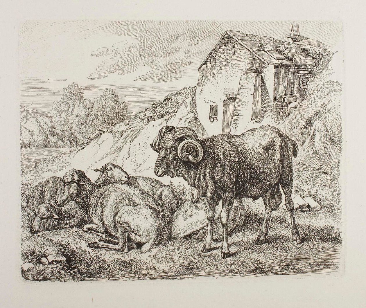 Bárány és juh egy ház mögött alkotó: Johann Adam Klein