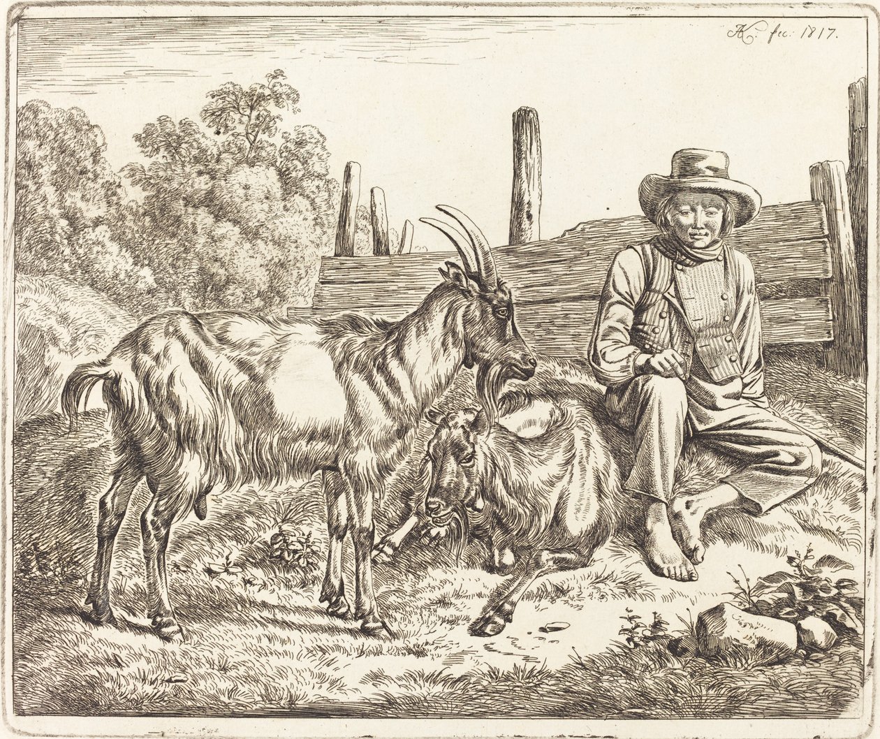 Pásztorfiú két kecskével alkotó: Johann Adam Klein