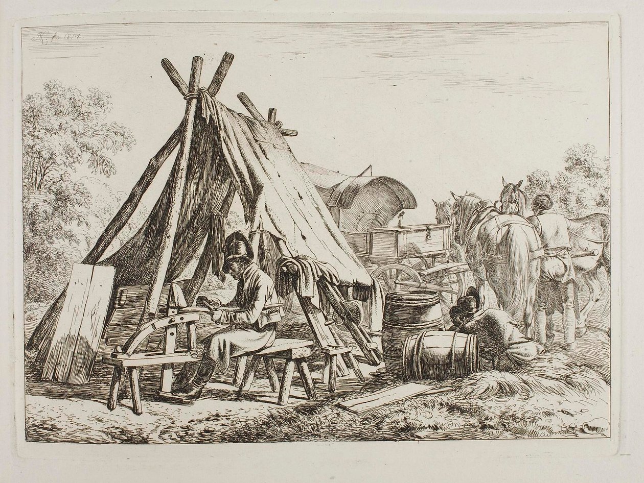 Katonák egy katonai táborban alkotó: Johann Adam Klein