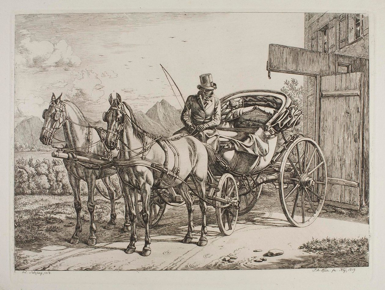 Két ló, egy kiváló hintó elé befogva alkotó: Johann Adam Klein