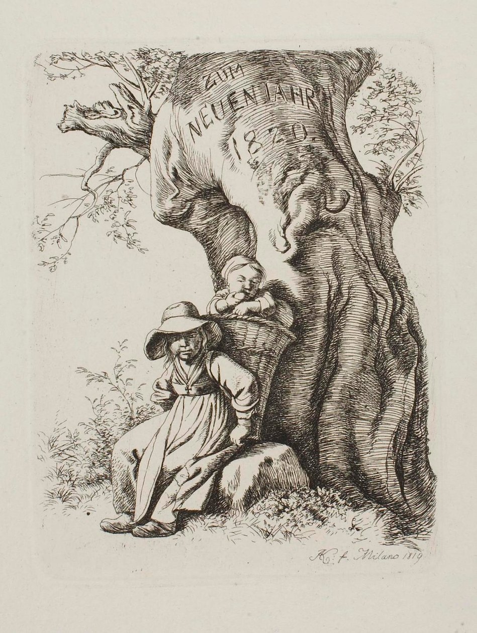 Az 1820-as újévre. Egy gazdálkodó felesége gyermekkel alkotó: Johann Adam Klein