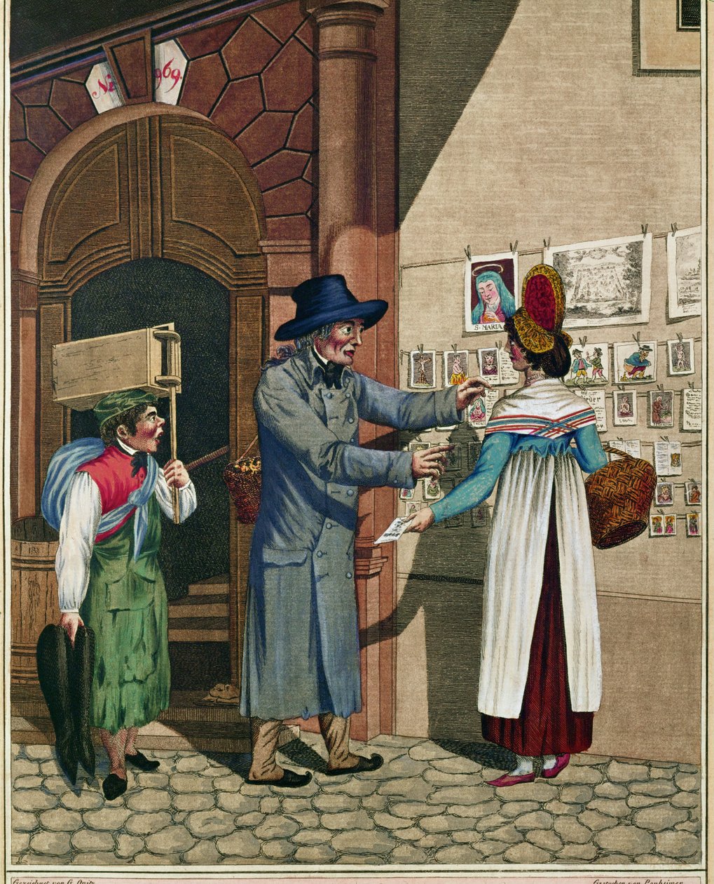 Népszerű balladák és nyomtatványok árusítója, egy cipész tanonc, egy 1810 körüli bécsi típusok sorozatból ... alkotó: Johann Adolph Opitz
