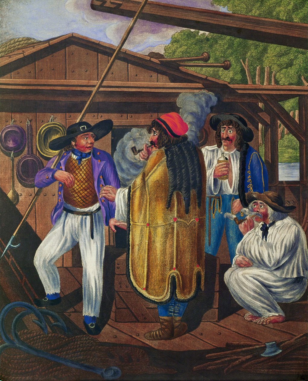 Kocsis és matrózok egy Duna-hajón, bécsi típusok sorozatából ... alkotó: Johann Adolph Opitz