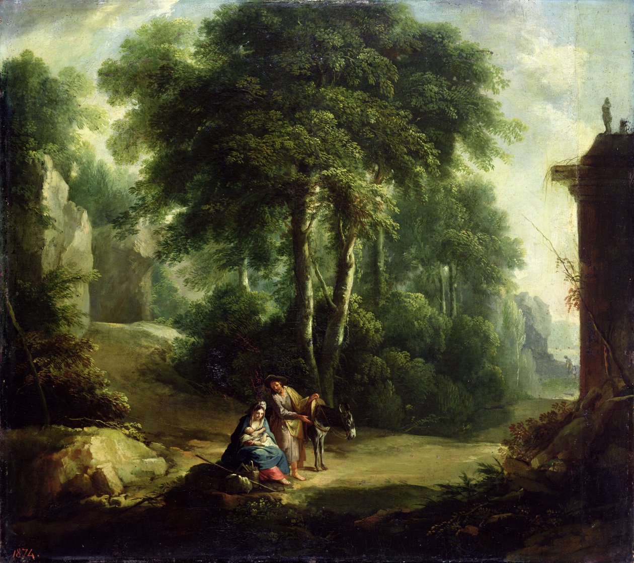 Pihenj az egyiptomi repülésen, 1874 alkotó: Johann Andreas Herrlein