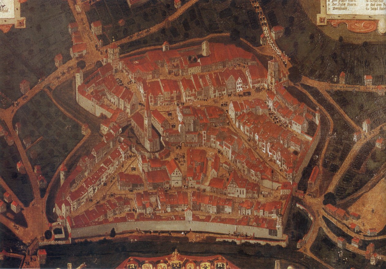 Kilátás Wangen városára (Allgäu); A városháza arcai alkotó: Johann Andreas Rauch