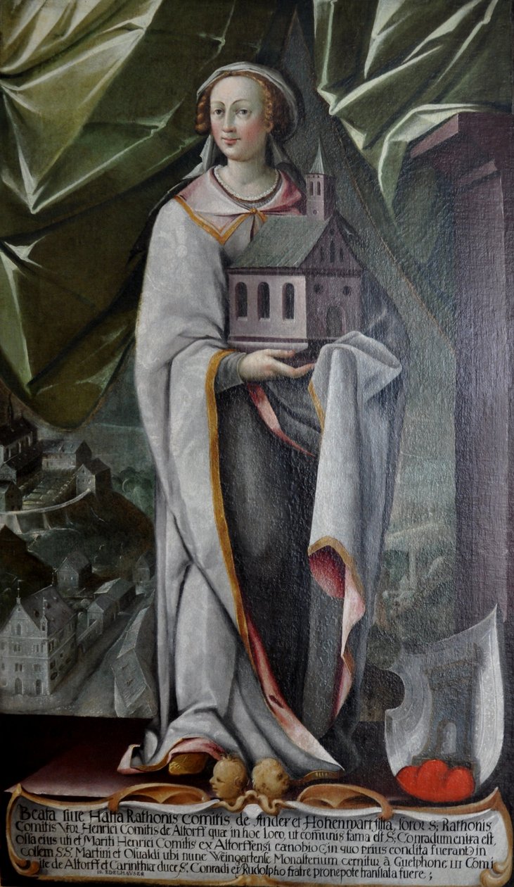 Németül: Hatta von Hohenwart, az altdorfi kolostor alapítójának, Heinrich von Altdorfnak a felesége 935 körül. alkotó: Johann Andreas Rauch