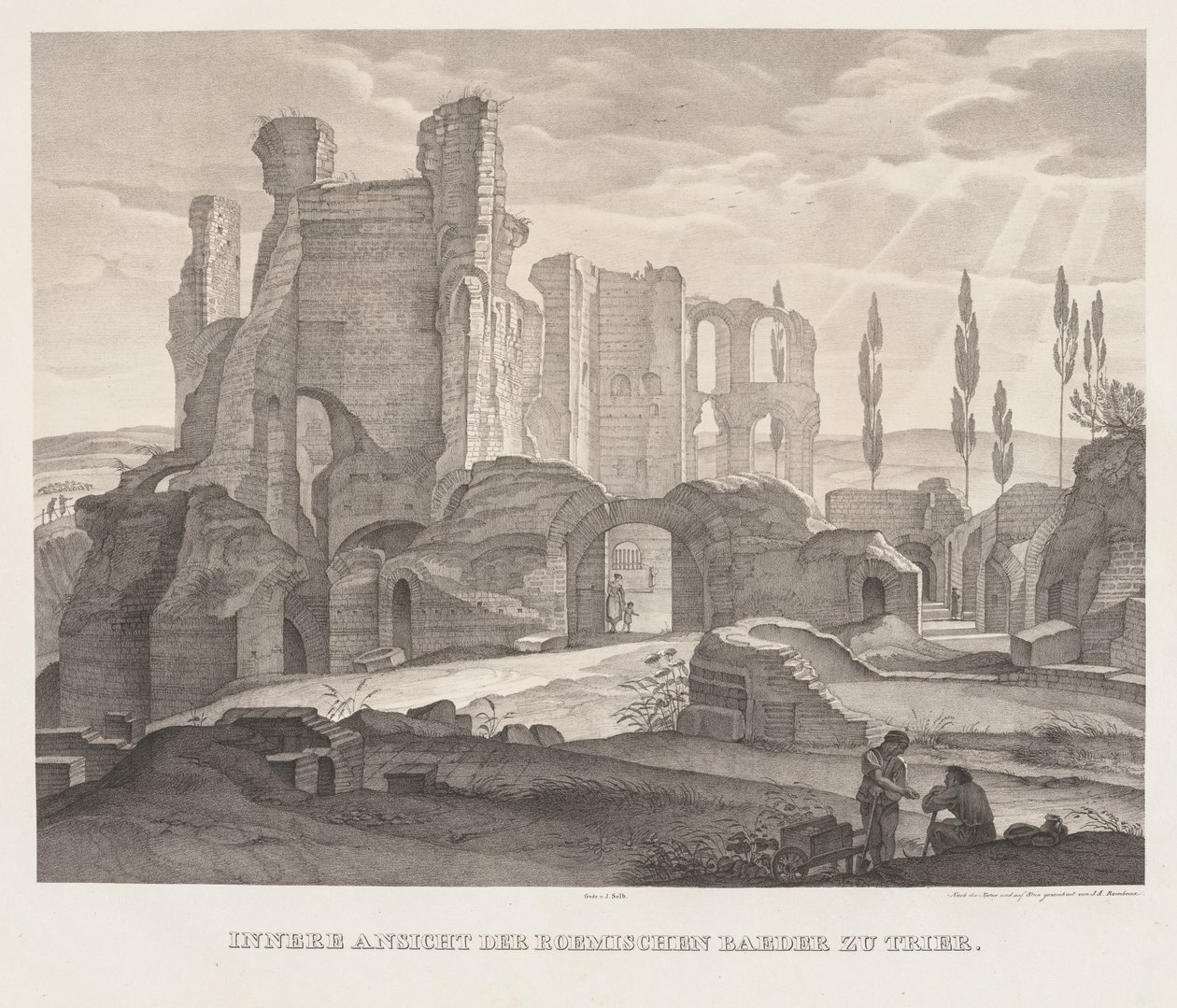A trieri római fürdő belső képe, 1826. alkotó: Johann Anton Ramboux