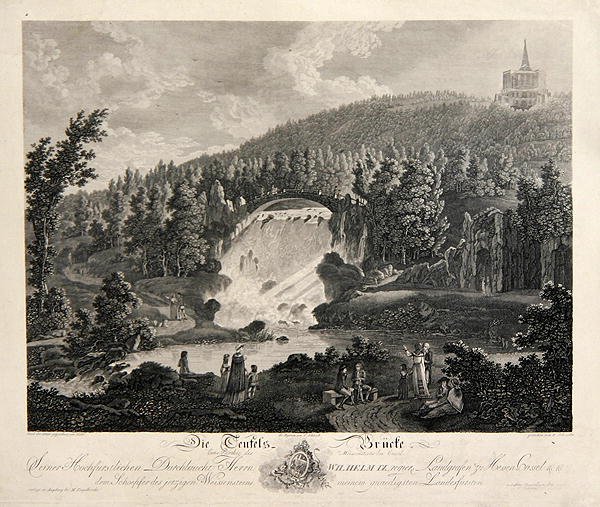 Ördöghíd, J. Schroeder metszet (rézmetszet) alkotó: Johann August (after) Nahl